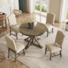 Functional Furniture Retro Style Dining Table Set With Extendable Table And 4 Upholstered Chairs For Dining Room And Living Room - Natural Wash - Image 27