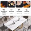 63" Modern Artificial Stone Straight Edge Metal Leg Dining Table, 6 People - White / Gold - Image 11