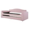 Twin Size Upholstered Daybed With Storage Armrests, Trundle And Latest Integrated Bluetooth Audio System - Pink - Image 4