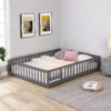 Twin Size Floor Bed With Door Platform Bed Frame Safety Guardrails - Gray - Image 2