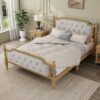 Full Size Traditional Style Solid Bed Frame With Upholstered Tufted Headboard, No Box Spring Needed - Antique Walnut - Image 4