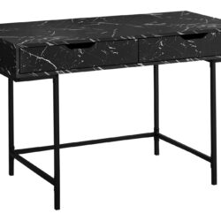 Computer Desk For Home Office, Laptop, Storage Drawers, Marble Look Contemporary & Modern - Black
