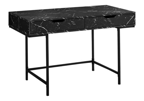 Computer Desk For Home Office, Laptop, Storage Drawers, Marble Look Contemporary & Modern - Black