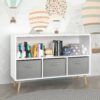 Kids Bookcase With Collapsible Fabric Drawers, Children's Book Display, Toy Storage Cabinet Organizer - White / Gray - Image 10