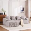 Compression Sofa: Combining Chaise Longue With 3 Seater, Corduroy Fabric, Full Sponge Compression Sofa, Combined Sofa With 4 Pillows For Living / Home Furniture / Apartment - Light Gray - Image 4
