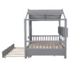 Full Size House Bed With Trundle, Modern Design For Kids With Storage Shlef - Gray - Image 10