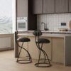 Bar Stools Upholstered Counter Height Barstools For Kitchen Island (Set of 2) Modern Leather Dining Chairs With Footrest - Black - Image 2
