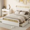 Queen Size Platform Bed With Trundle And 2 Drawers - White - Image 20