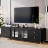 Modern TV Stand For TVs Up To 75", Entertainment Center With Glass Door, 4 Drawers And 2 Cabinets, 5 Metal Legs And Metal Handles For Living Room - Black - Image 4