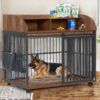 Heavy Duty Large Dog Crate Furniture For Large Medium Dog With Lockable Wheels, Wooden Dog Crate Dog Kennel, End Table Crate With Double Layer Storage - Brown - Image 5