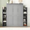 Full Size Murphy Wall Bed With Shelves And LED Lights - Gray - Image 21