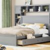 Queen Size Bed With All In One Cabinet, Shelf And Sockets - Gray - Image 16
