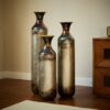 Modern Droplet Shaped Floor Vase Set, Glazed Metal Decorative Vases 3 Piece Home Accent For Living Room - Gold / White - Image 17