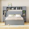 Queen Size Bed With All In One Cabinet, Shelf And Sockets - Gray - Image 12
