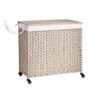 Laundry Hamper With Lid PE Rattan Powder Coating Frame Clothes Hampers With 2 Removable Bags, Wheels, 160L - Gray - Image 24