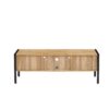 Rattan TV Cabinet With Variable Color Light Strip, Double Sliding Doors For Storage, Adjustable Shelf, Metal Legs, TV Console For Living Room - Natural - Image 14