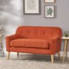 Classic Loveseat With Rolled Armrests And Button Tufting - Orange - Image 3