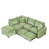Convertible Sofa Bed Sectional Sofa Sleeper L-Shaped Sofa With A Storage Ottoman, Two Pillows, Two Power Sockets And Two USB Ports For Living Room - Green - Image 15