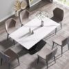 63" Modern Artificial Stone Straight Edge Metal X-Leg Dining Table, 6 People - White / Black - Image 2