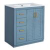 Bathroom Vanity With Ceramic Sink Combo, Frame Bathroom Storage Cabinet, Freestanding Vanity Set With 3 Drawers & Soft Closing Doors - Indigo - Image 13