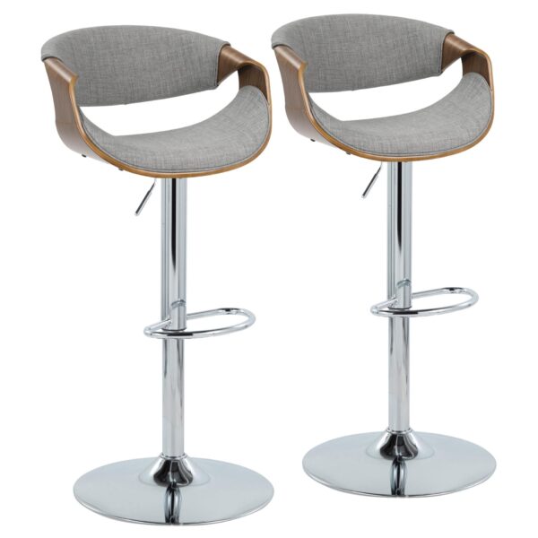 Curvo - Mid-Century Modern Adjustable Barstool & Swivel (Set of 2) - Gray