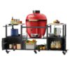 Outdoor Grill Table For Big Egg Style Bbq With Metal Grill Cart And Storage Box And Metal And Stainless Steel - Black / Silver - Image 9