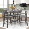 5 Piece Wooden Counter Height Dining Set With Padded Chairs, Storage Shelving - Gray - Image 5