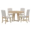5 Piece Retro Functional Dining Set, Round Table With Leaf And 4 Upholstered Chairs For Dining Room And Living Room - Natural - Image 16