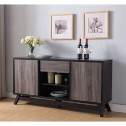 Sideboard TV Stand Buffet With 2 Doors 1 Drawer And 6 Shelves - Black / Gray