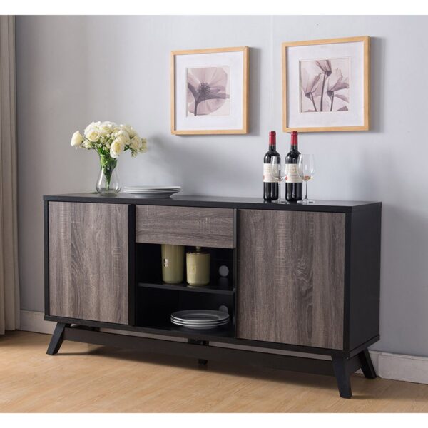 Sideboard TV Stand Buffet With 2 Doors 1 Drawer And 6 Shelves - Black / Gray