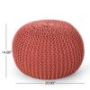 Bordeaux - Knitted Cotton Round Pouf, Versatile Ottoman And Cushion - Coral - Image 3
