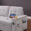 Ashlyn II - Woven Fabric Reversible Sleeper Sectional Sofa With Storage Chaise, Storage Arm, Cup Holder, Charging Ports, Side Pockets, and Pocket Coil Seating - Gray - Image 9