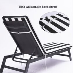 2 Piece Outdoor Chaise Lounge Chair Cushion Set, Replacement Seat Cushions For Patio Furniture - Black / White Striped