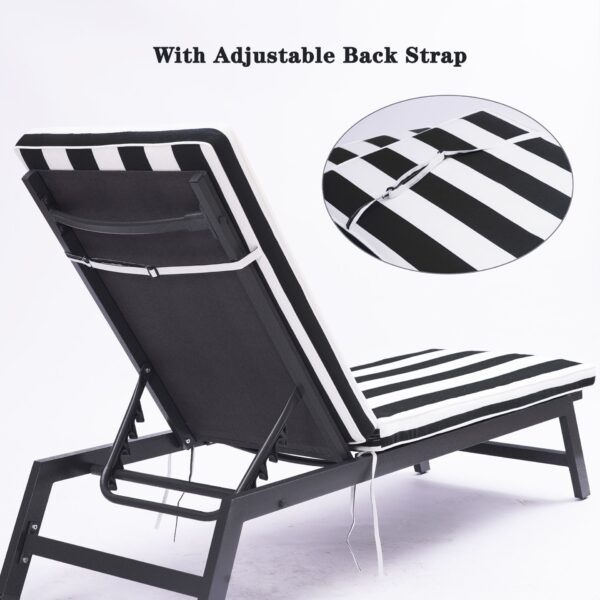 2 Piece Outdoor Chaise Lounge Chair Cushion Set, Replacement Seat Cushions For Patio Furniture - Black / White Striped