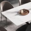 63" Modern Artificial Stone Straight Edge Metal X-Leg Dining Table, 6 People - White / Black - Image 7