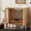 Bathroom Vanity Crafted From Natural Materials, Featuring Handmade Rattan Doors And Soft-Closing Mechanisms - Light Brown - Image 22