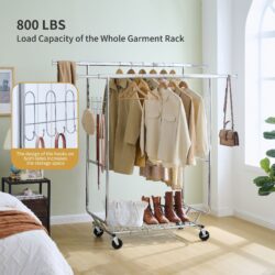 Heavy Duty Double Clothing Garment Rack With Shelves - Silver