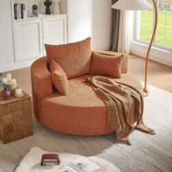 360° Swivel Chair Accent Barrel Chair Swivel Round Sofa Chair With 3 Removable Pillows For Living Room, Office And Hotel - Orange Red