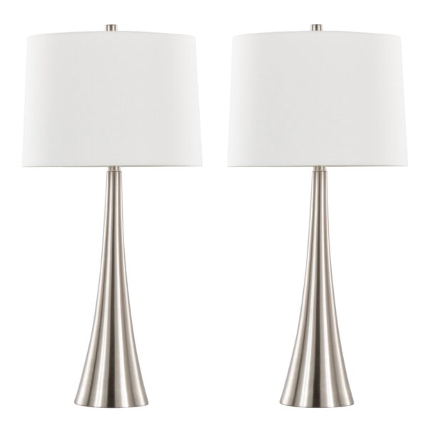 Diana - Contemporary Table Lamp (Set of 2) - Nickel / White