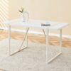 Industrial Rectangular Style Dining Table For 4 - 6 People With Thick Top And Metal Legs Frame - White - Image 4