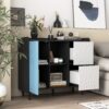 Modern Sideboard Buffet Cabinet With Red Doors And Unique Panel Styling - Black - Image 5