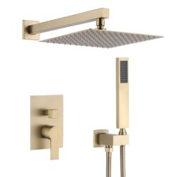 Luxury, 12" Ceiling Mount Shower System With Rain Mixer And Handheld Shower, Stainless Steel - Brushed Gold