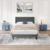Twin Size Upholstered Platform Bed Frame With Button Tufted Linen Fabric Headboard - Dark Gray - Image 3