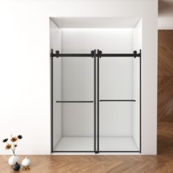 Frameless Shower Door, Double Sliding Shower Door, Clear Tempered Glass Shower Enclosure With Square Rail, Double Side Easy Clean Coat, Finished With Buffer - Matte Black