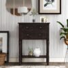Narrow Console Table, Slim Sofa Table With Three Storage Drawers And Bottom Shelf For Living Room, Easy Assembly - Espresso - Image 2