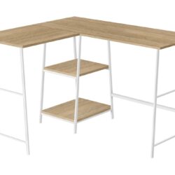 Computer Desk, Home Office, Corner, Storage Shelves, L-Shape, Work, Laptop, Contemporary, Modern - Natural