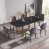 70.87" Modern Artificial Stone Black Curved Metal Leg Dining Table, Can Accommodate 6-8 People - Black / Gold - Image 2