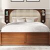 Queen Size Headboard Bed With 2 Drawers And Trundle Walnut - Image 14