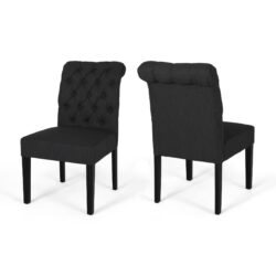 Broxton - Tuft Dining Rolltop Chairs With Button Tufted Backrest (Set of 2) - Dark Gray