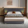 Upholstered King Size Bed Frame Of Velvet Tufted Headboard With Floating Nightstand LED / USB Built - Gray - Image 5